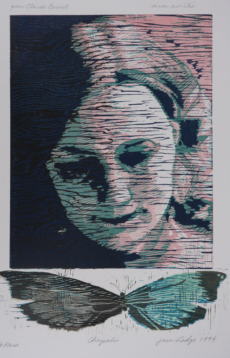 Jean LODJE : La jeune fille au papillon, Gravure originale signée