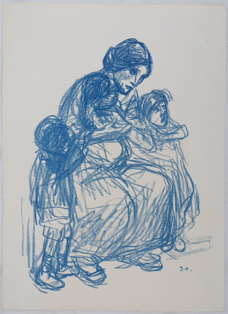 Théophile Alexandre STEINLEN : Femme de trois quart et ses trois enfants, Lithographie originale signée