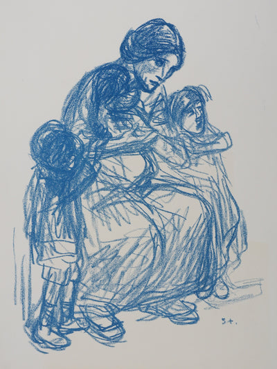 Théophile Alexandre STEINLEN : Femme de trois quart et ses trois enfants, Lithographie originale signée