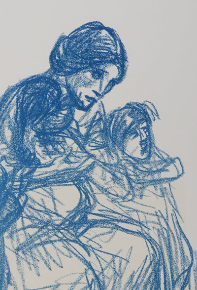 Théophile Alexandre STEINLEN : Femme de trois quart et ses trois enfants, Lithographie originale signée