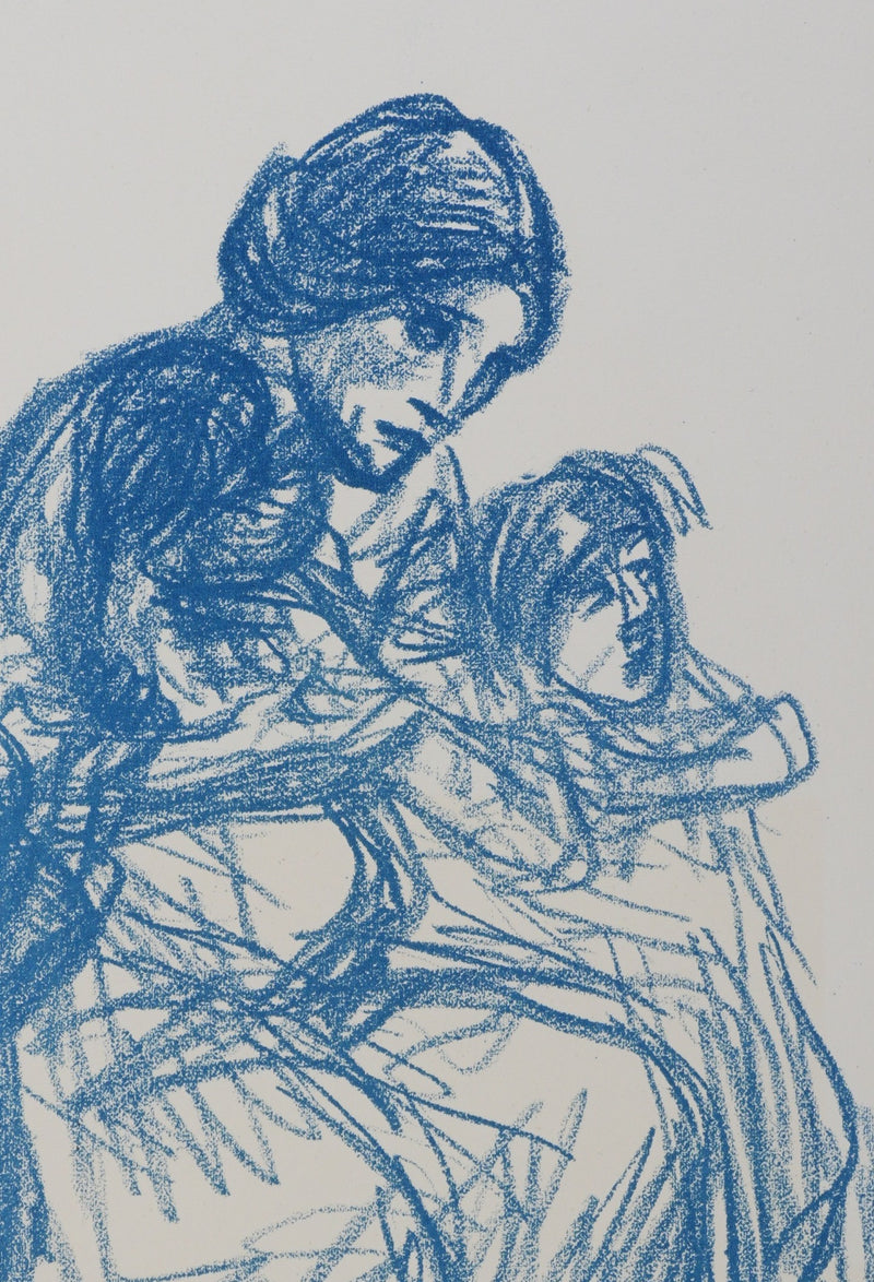 Théophile Alexandre STEINLEN : Femme de trois quart et ses trois enfants, Lithographie originale signée