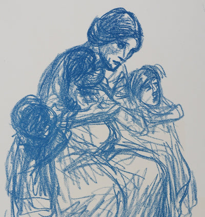 Théophile Alexandre STEINLEN : Femme de trois quart et ses trois enfants, Lithographie originale signée