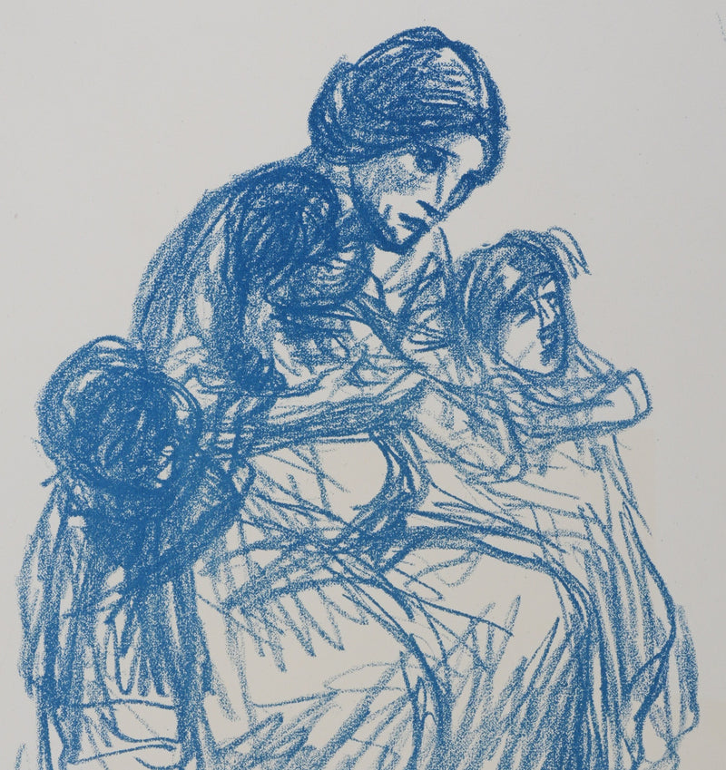 Théophile Alexandre STEINLEN : Femme de trois quart et ses trois enfants, Lithographie originale signée