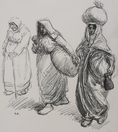 Théophile Alexandre STEINLEN : Trois femmes serbes, Lithographie originale signée