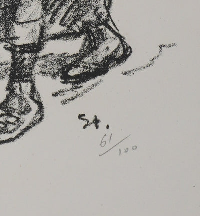 Théophile Alexandre STEINLEN : Fillettes serbes et ânes, Lithographie originale signée