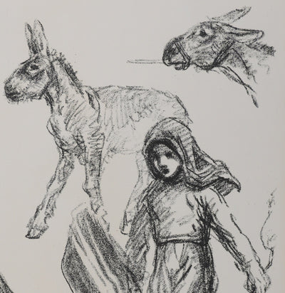 Théophile Alexandre STEINLEN : Fillettes serbes et ânes, Lithographie originale signée