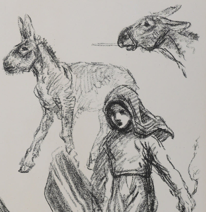 Théophile Alexandre STEINLEN : Fillettes serbes et ânes, Lithographie originale signée
