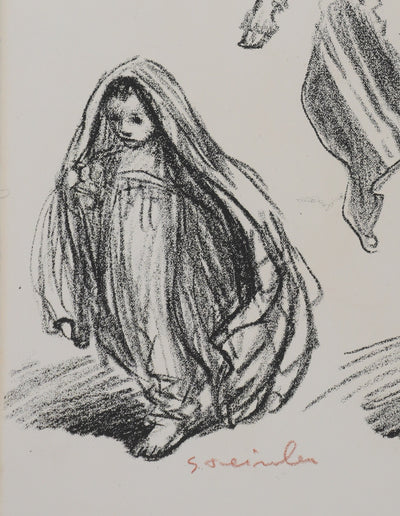 Théophile Alexandre STEINLEN : Fillettes serbes et ânes, Lithographie originale signée