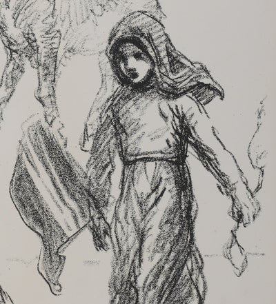 Théophile Alexandre STEINLEN : Fillettes serbes et ânes, Lithographie originale signée