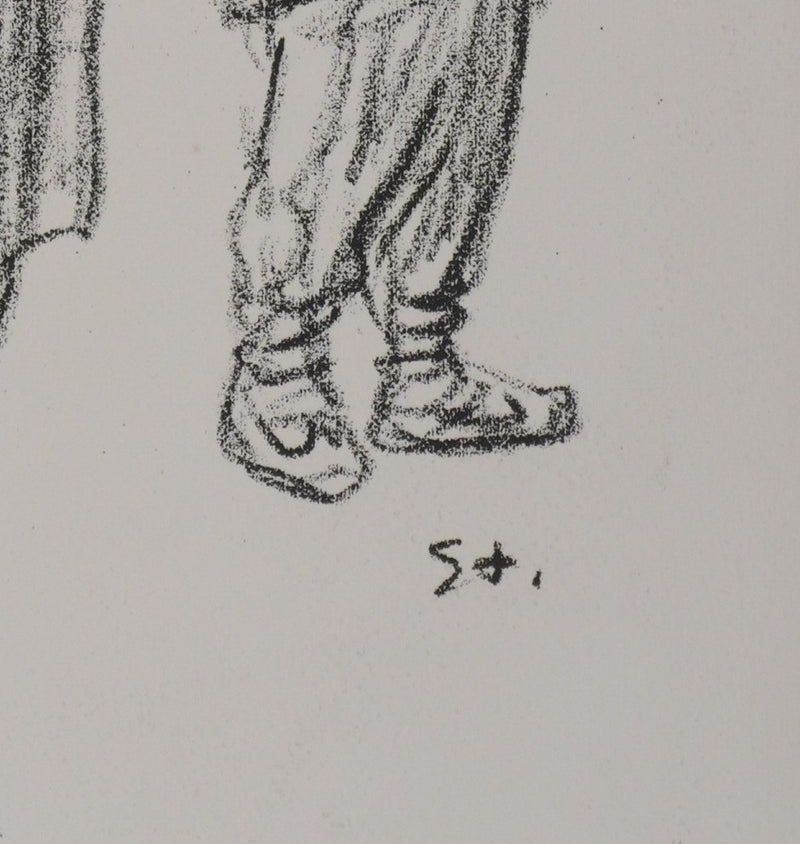 Théophile Alexandre STEINLEN : Deux fillettes et un garçonnet serbes, Lithographie originale signée