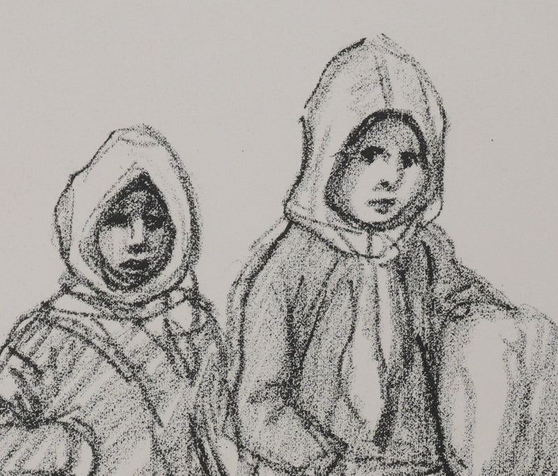 Théophile Alexandre STEINLEN : Deux fillettes et un garçonnet serbes, Lithographie originale signée