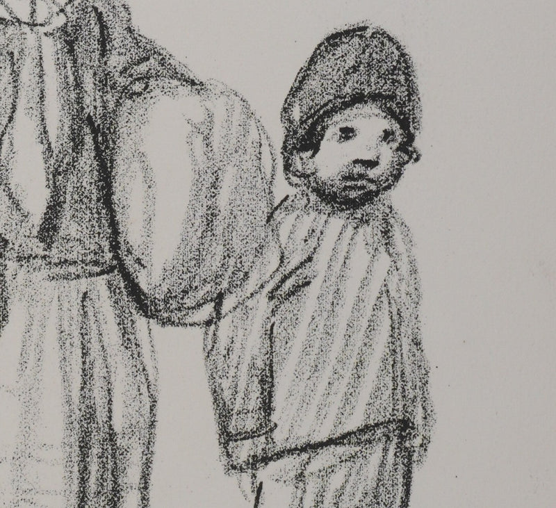 Théophile Alexandre STEINLEN : Deux fillettes et un garçonnet serbes, Lithographie originale signée