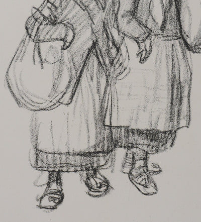 Théophile Alexandre STEINLEN : Deux fillettes et un garçonnet serbes, Lithographie originale signée