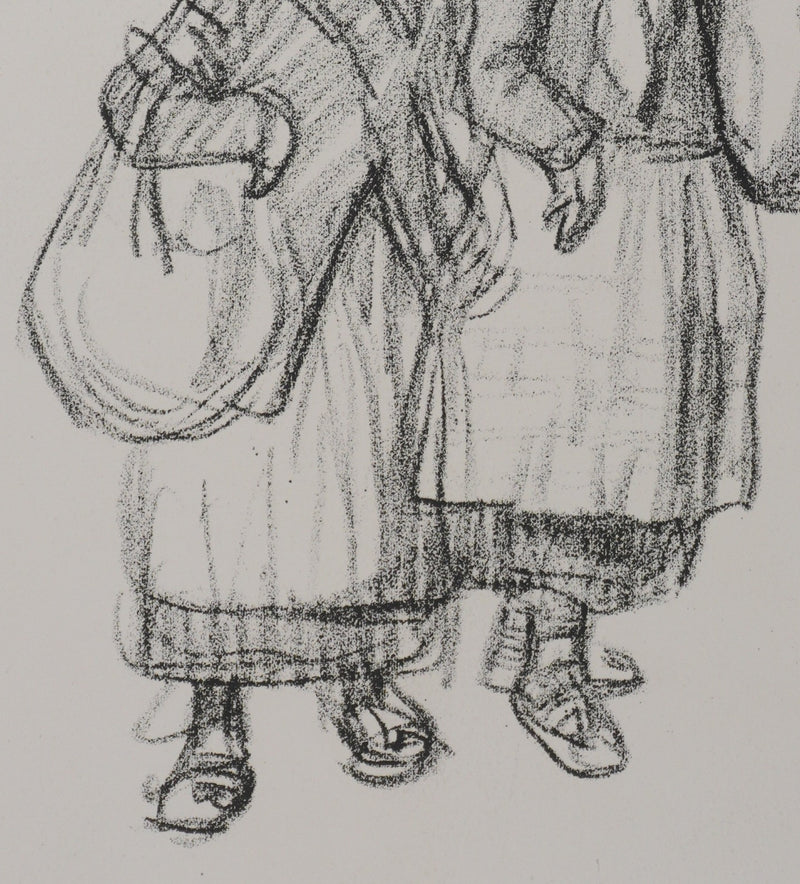 Théophile Alexandre STEINLEN : Deux fillettes et un garçonnet serbes, Lithographie originale signée
