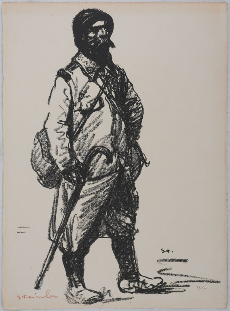 Théophile Alexandre STEINLEN : Permissionnaire tenant une canne, Lithographie originale signée