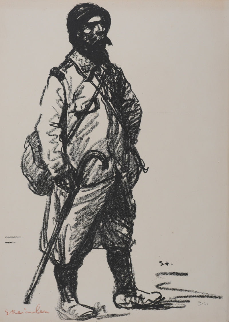 Théophile Alexandre STEINLEN : Permissionnaire tenant une canne, Lithographie originale signée