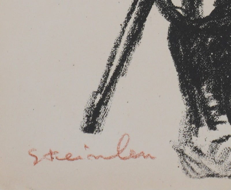 Théophile Alexandre STEINLEN : Permissionnaire tenant une canne, Lithographie originale signée