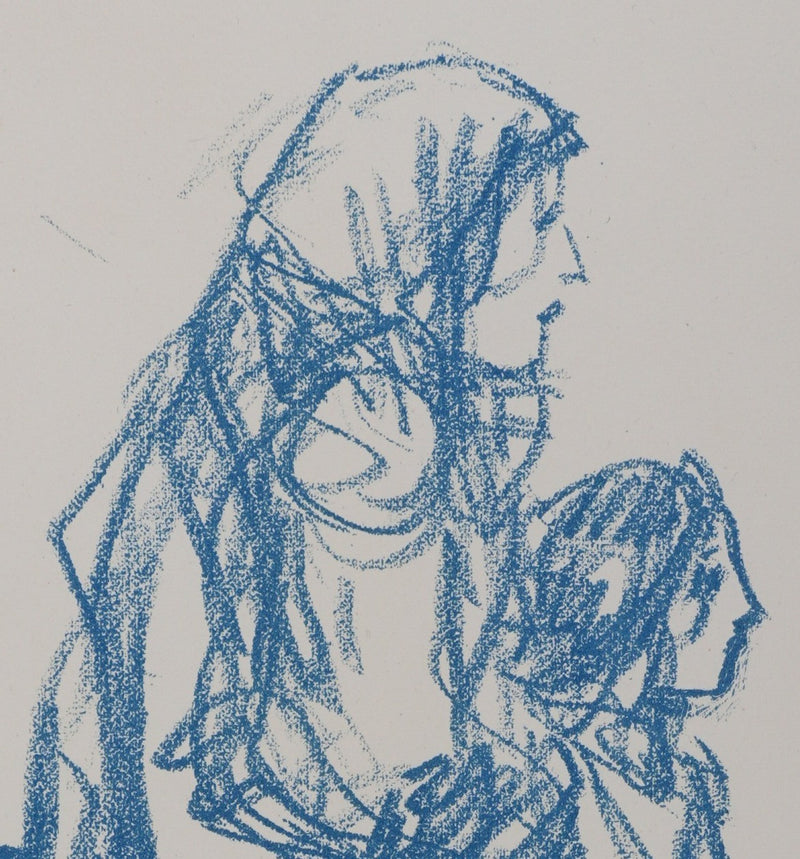 Théophile Alexandre STEINLEN : Femme de profil et ses trois enfants, Lithographie originale signée