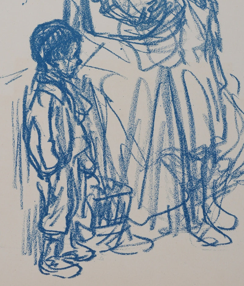 Théophile Alexandre STEINLEN : Femme de profil et ses trois enfants, Lithographie originale signée