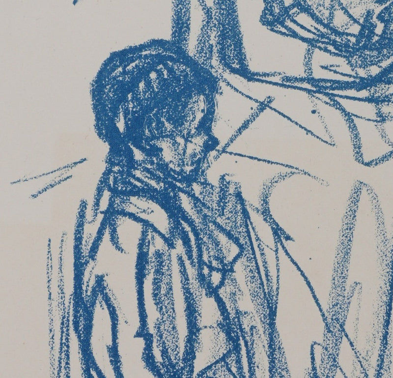 Théophile Alexandre STEINLEN : Femme de profil et ses trois enfants, Lithographie originale signée