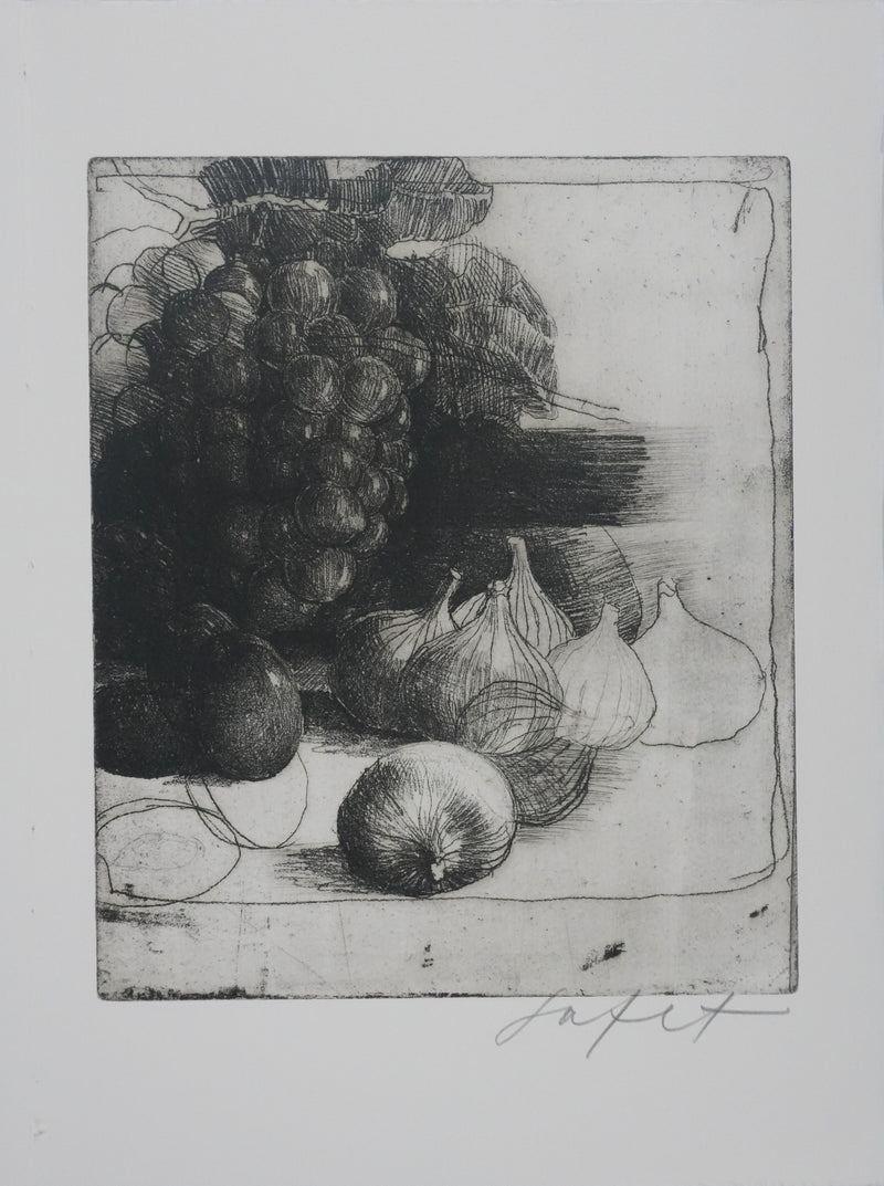 Safet ZEC : Nature morte aux raisins, Gravure originale signée