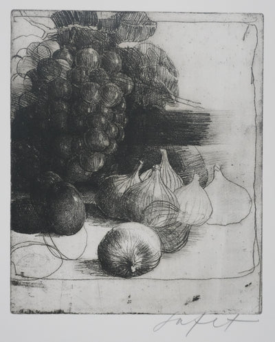 Safet ZEC : Nature morte aux raisins, Gravure originale signée