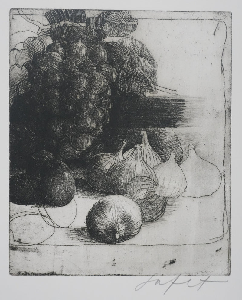 Safet ZEC : Nature morte aux raisins, Gravure originale signée