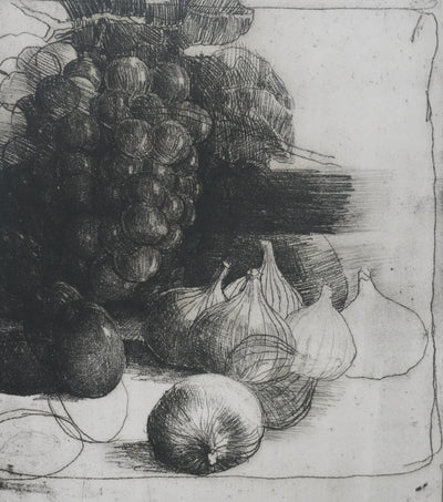 Safet ZEC : Nature morte aux raisins, Gravure originale signée
