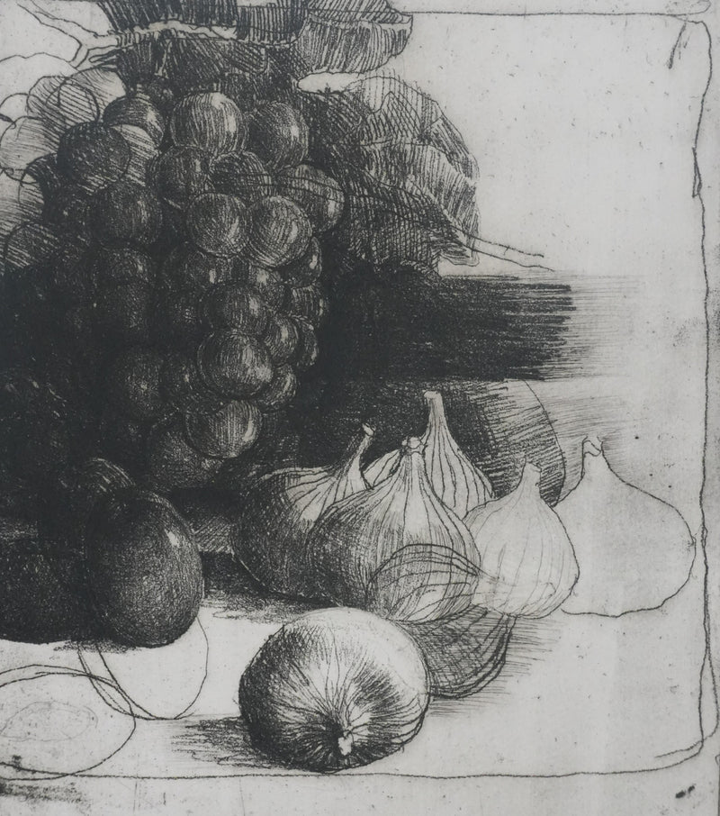 Safet ZEC : Nature morte aux raisins, Gravure originale signée