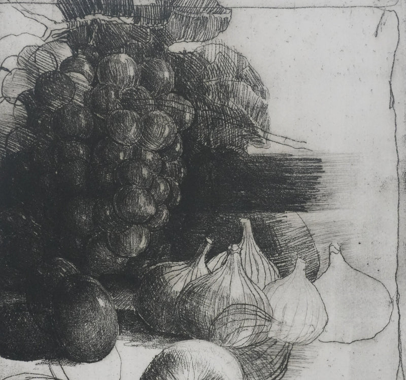 Safet ZEC : Nature morte aux raisins, Gravure originale signée