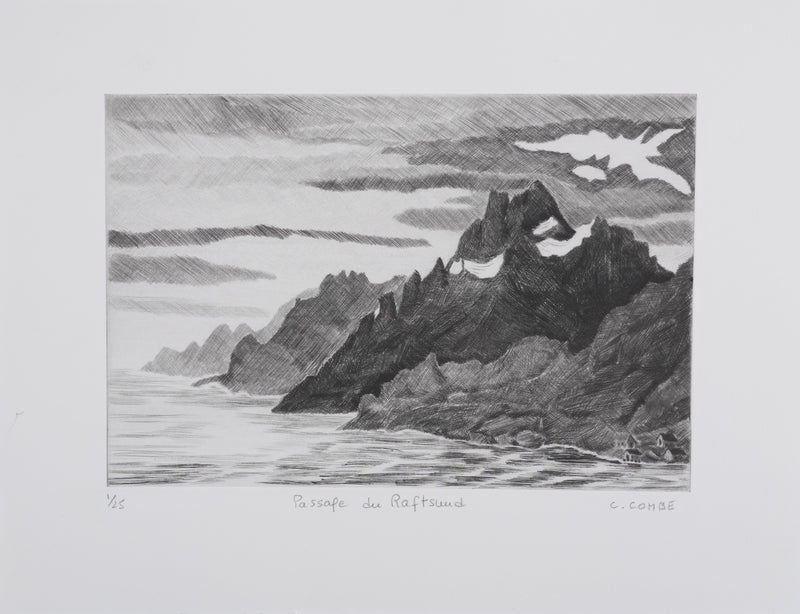 Camille COMBE : Passage du Raftsund, Gravure originale signée