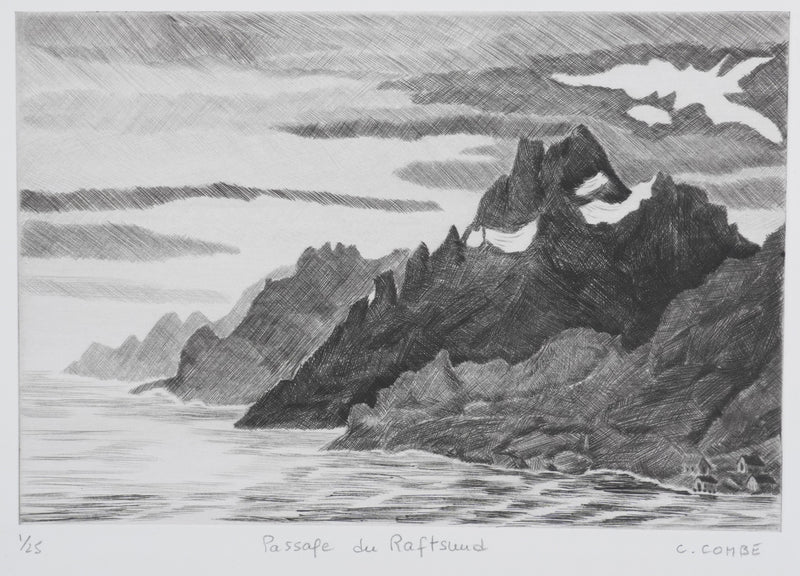 Camille COMBE : Passage du Raftsund, Gravure originale signée