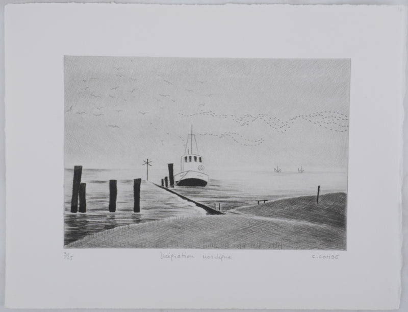Camille COMBE : Migration nordique, Gravure originale signée