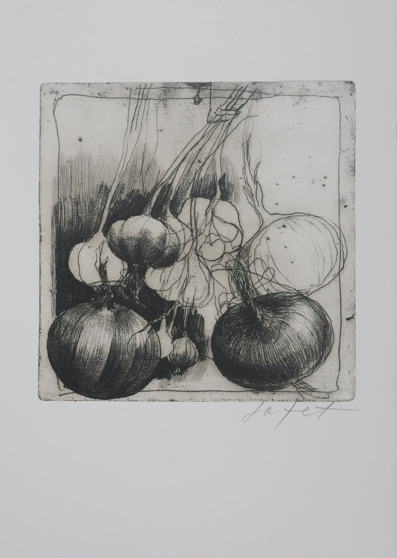 Safet ZEC : Nature morte aux oignons, Gravure originale signée