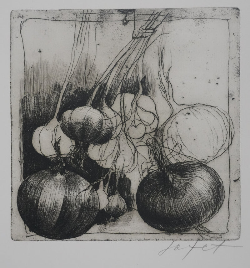Safet ZEC : Nature morte aux oignons, Gravure originale signée