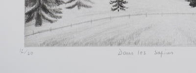 Camille COMBE : Dans les sapins, Gravure originale signée