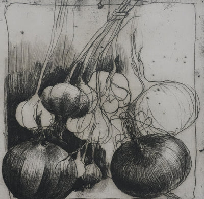 Safet ZEC : Nature morte aux oignons, Gravure originale signée