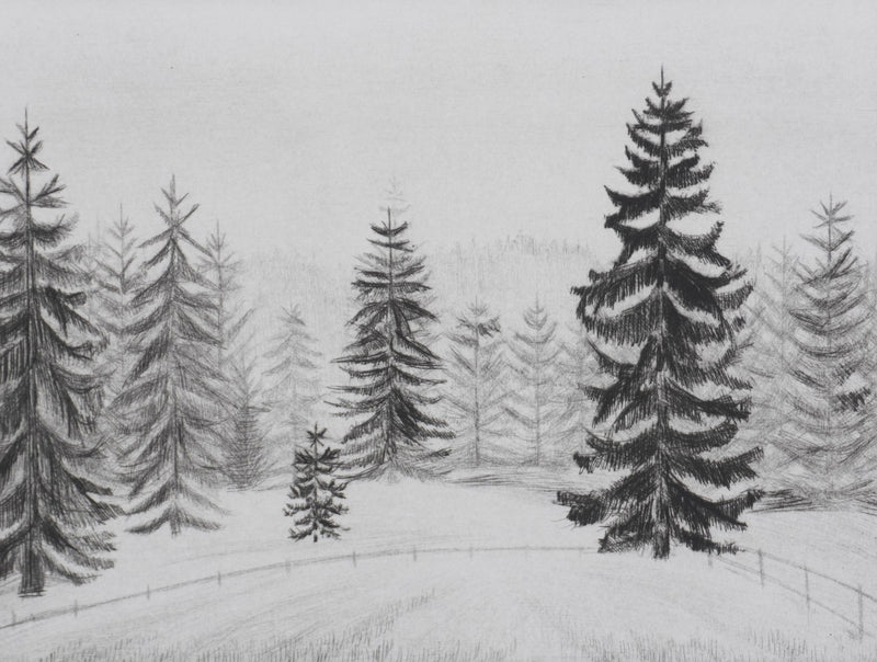 Camille COMBE : Dans les sapins, Gravure originale signée