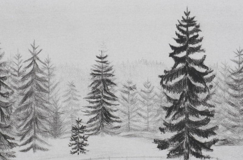 Camille COMBE : Dans les sapins, Gravure originale signée