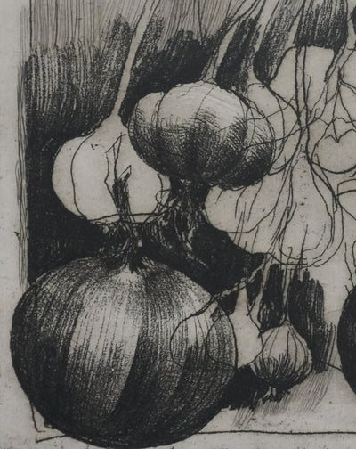 Safet ZEC : Nature morte aux oignons, Gravure originale signée