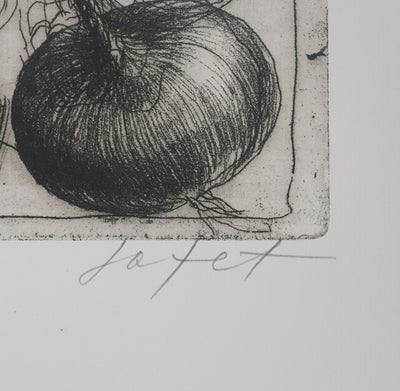 Safet ZEC : Nature morte aux oignons, Gravure originale signée