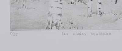Camille COMBE : Les clairs des bouleaux, Gravure originale signée