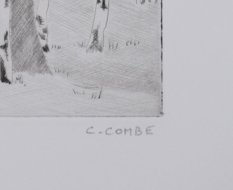 Camille COMBE : Les clairs des bouleaux, Gravure originale signée