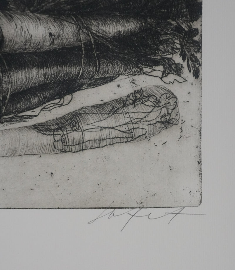 Safet ZEC : Nature morte aux carottes, Gravure originale signée