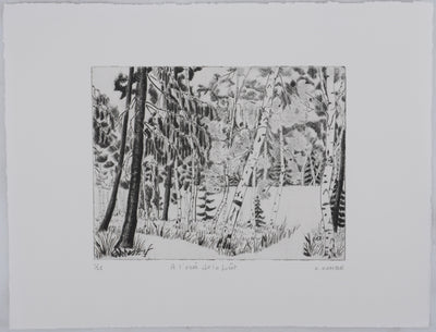 Camille COMBE : A l'orée de la forêt, Gravure originale signée