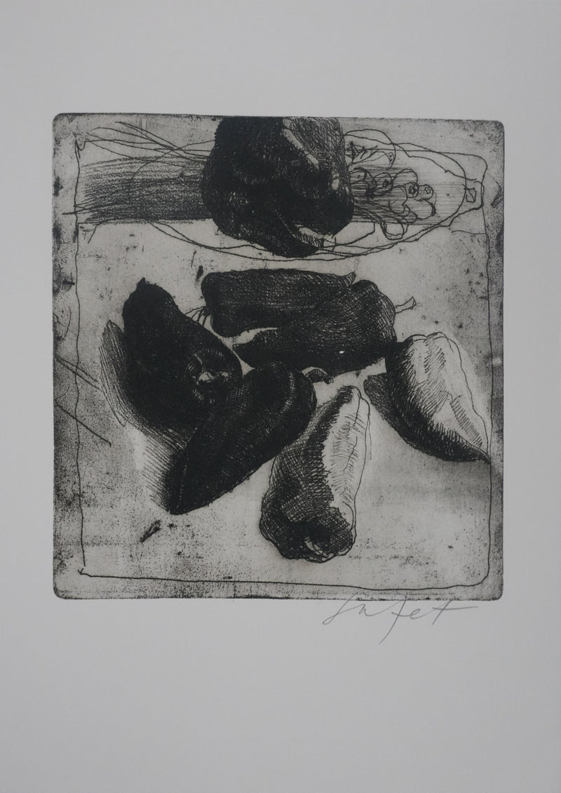 Safet ZEC : Nature morte aux poivrons, Gravure originale signée