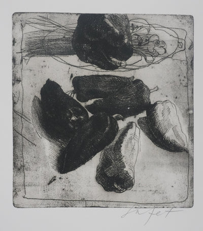 Safet ZEC : Nature morte aux poivrons, Gravure originale signée