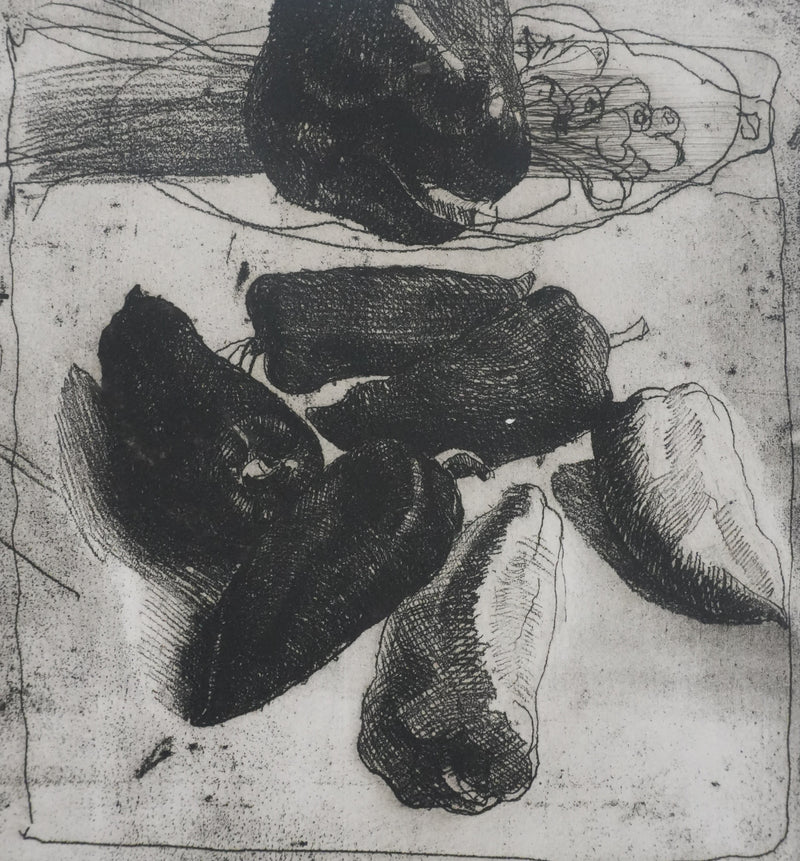 Safet ZEC : Nature morte aux poivrons, Gravure originale signée