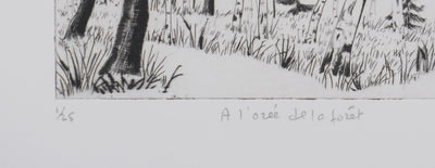 Camille COMBE : A l'orée de la forêt, Gravure originale signée