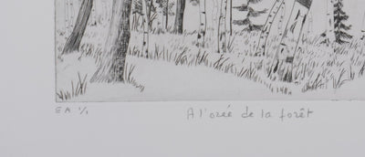 Camille COMBE : A l'orée de la forêt (1er état), Gravure originale signée
